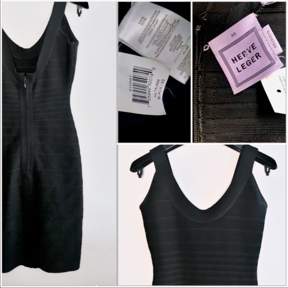 Herve Leger Signature Stretch Black Bandage Dress